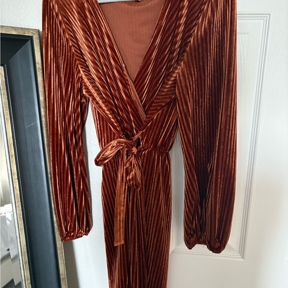Elegant Brown Velvet Wrap Dress